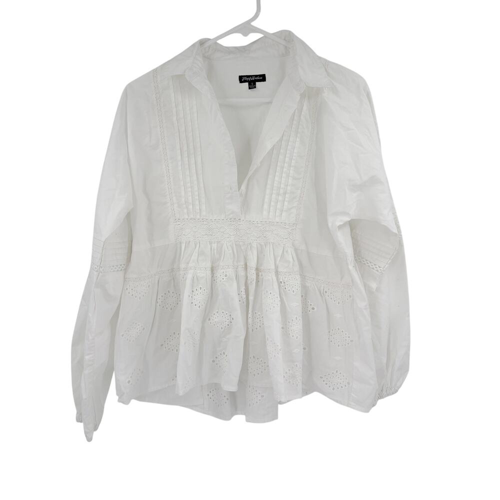 2/$30 FLAG & ANTHEM Top Size S White Empire Ruffle Collar V Neck - Picture 3 of 5